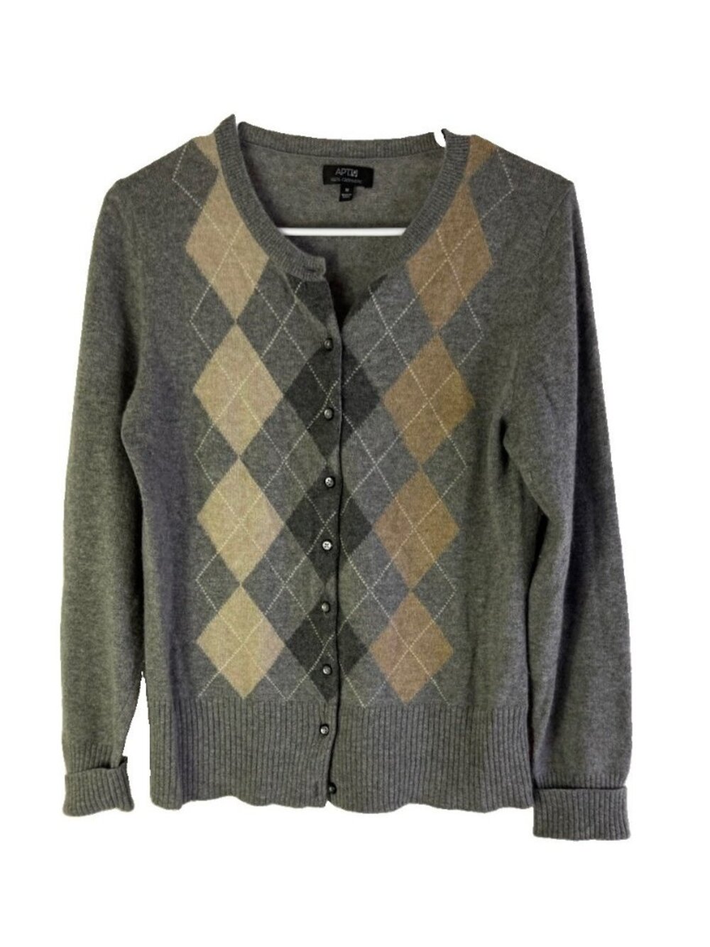 Vintage 90s Apt. 9 Cashmere Cardigan Sweater Argyle Diamond Preppy